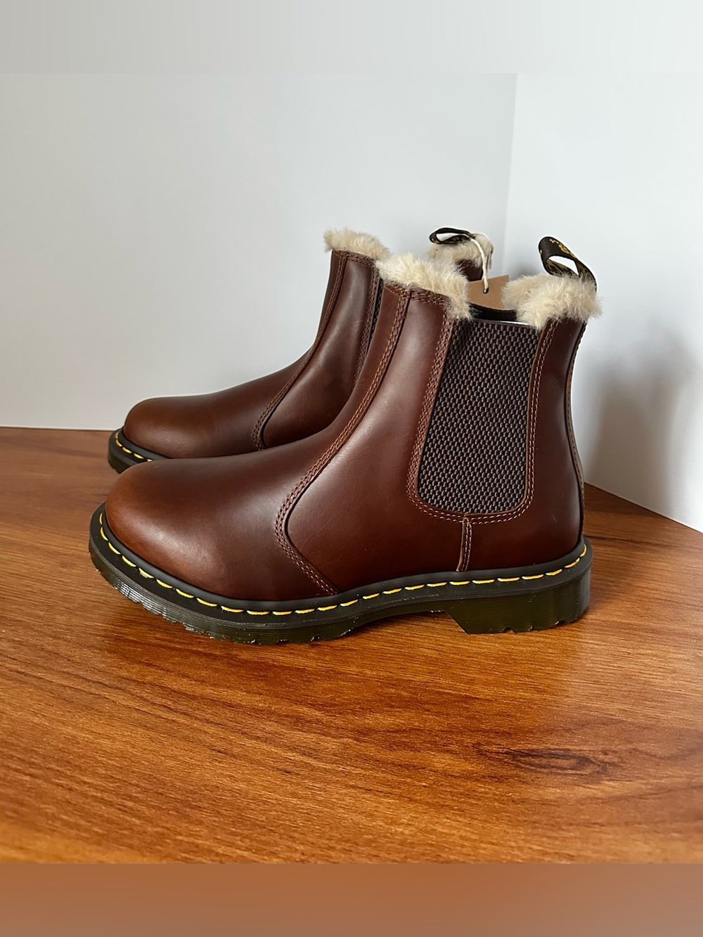 Dr. Martens 2976 Leonore Butterscotch Faux Fur-Lined Chelsea Boot